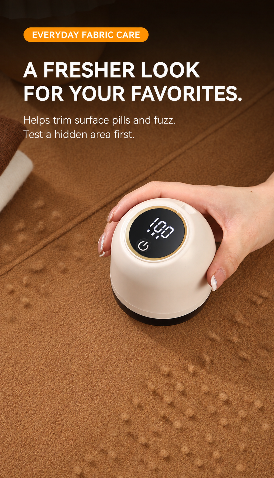Beige fabric shaver for surface pills and fuzz