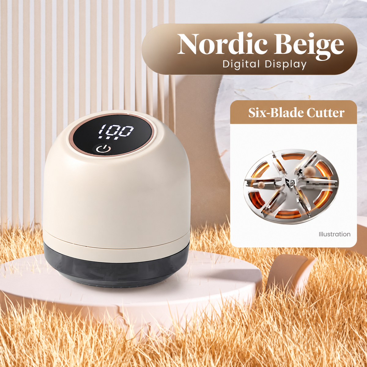 Nordic Beige fabric shaver with digital display